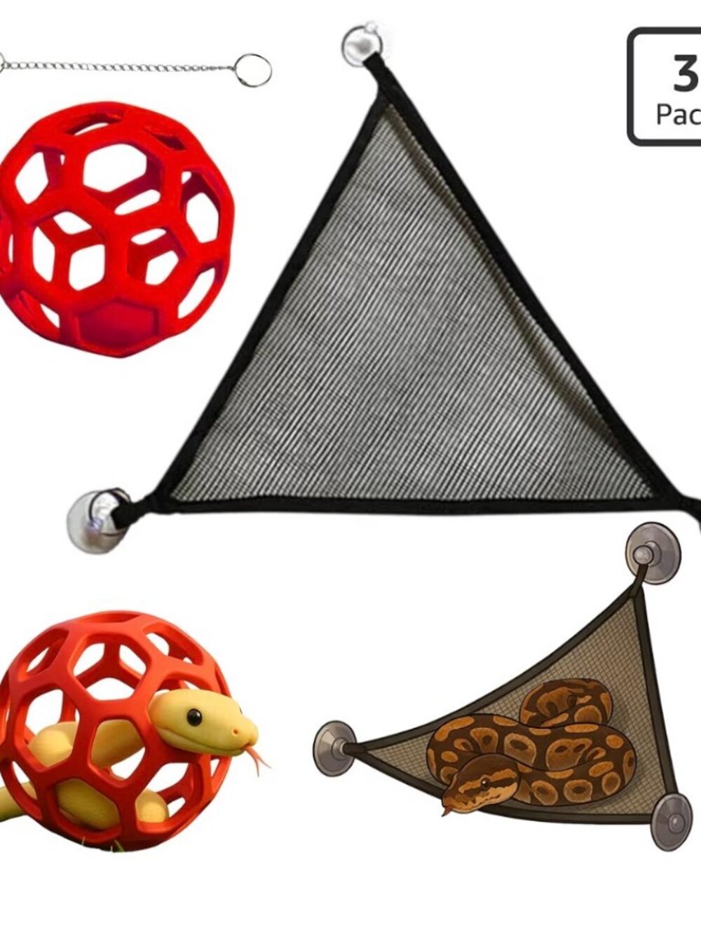 Snake Enrichment Toys Ball with Hammock, Jungle Gym Ball With Chain And S